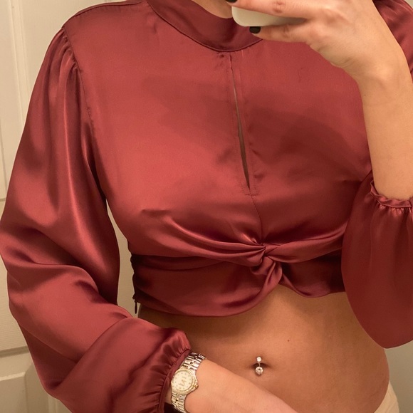 SATIN EFFECT CROPPED BLOUSE - Picture 7 of 8